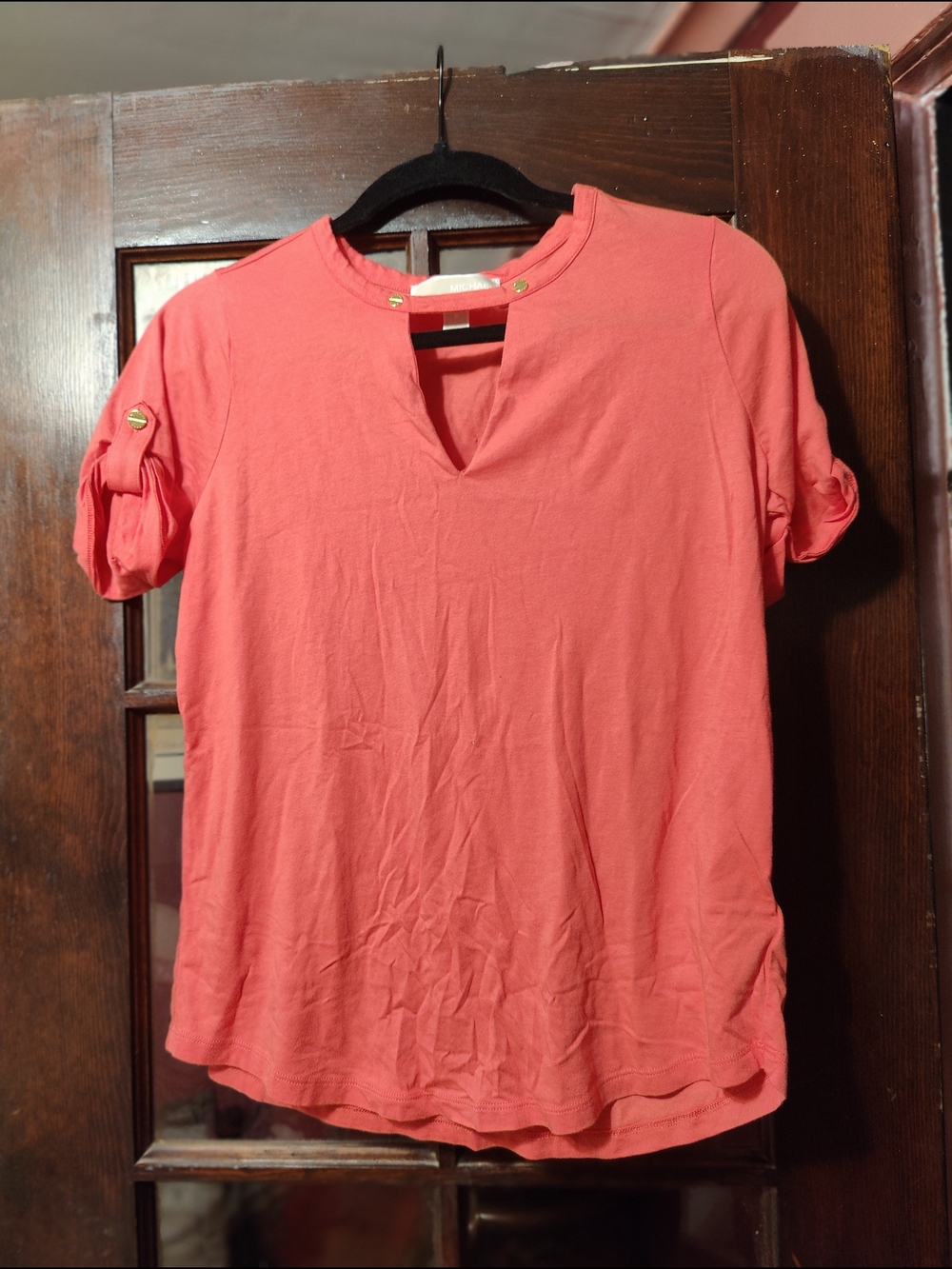 MICHAEL Michael Kors Coral Short Sleeve Notch-Neck Top